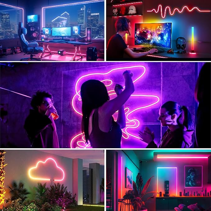 80FT Neon Rope Lights,Flexible Led Light Control with App/Remote,Multiple Modes,IP65 Outdoor Waterproof,Music Sync Strip for Bedroom