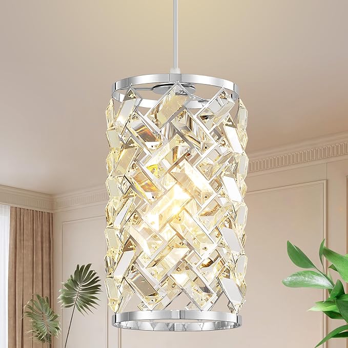 Biewalk Chrome Pendant Light Fixtures Modern Chrome Pendant Lighting Crystal Chandeliers Adjustable Pendant Light Fixture for Kitchen Island Dinning Room Corridor Bedroom
