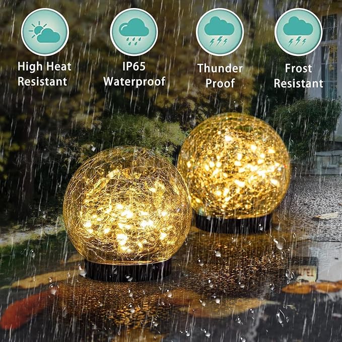 SyouHome Solar Garden Lights Outdoor Waterproof, 12 Pack | Cracked Glass Ball Light, Ground Landscape Garden Decor, Solar Globe Decorative for Pathway/Patio/Lawn/Yard