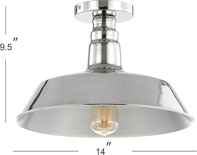 JONATHAN Y 14" Chrome Industrial LED Semi Flush Mount Ceiling Light for Porch, Kitchen, Entryway, Modern Farmhouse Iron Fixture, White Metal Shade, LED Bulb Included (JYL9516B)