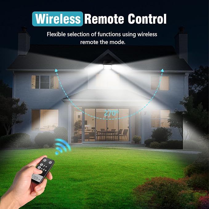 Solar Lights Outdoor Waterproof- 2800LM 200LED Solar Motion Sensor Lights, 3 Heads & 3 Modes Flood Lights, 270° Wide Angle Solar Powered Security Lights for Yard(1 Pack)