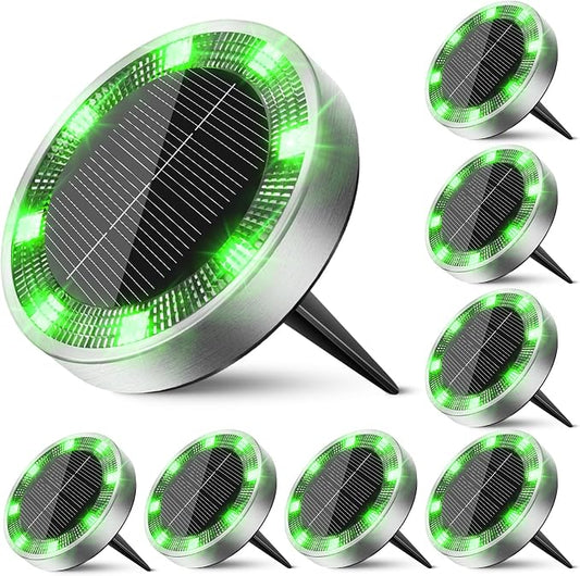 Peasur Mini Solar Ground Lights Outdoor, 8 Pack Flat Solar Powered Disc Lights, IP68 Waterproof, Anti-Rust, Landscape Lighting for Pathway Garden Yard Lawn Walkway Landscape Driveway, Green