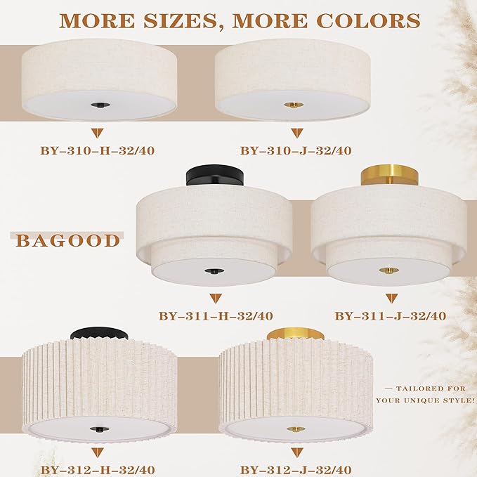 12.6 Inch Flush Mount Ceiling Light 2-Light Drum Modern Black Light Fixture Ceiling Light Fixture Close to Ceiling Light Fixture with Fabric Shade for Living Room Hallway Entryway Kitchen Bedroom