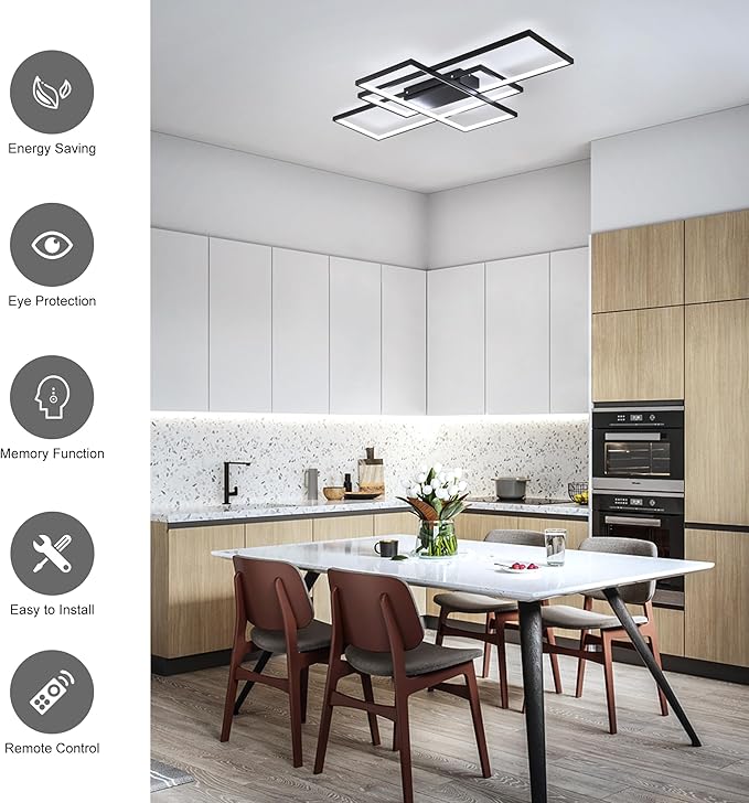 Jaycomey Dimmable Ceiling Light, Black Modern LED Ceiling Lamps with Remote Control, 50W Acrylic Square Flush Mount Ceiling Light Fixture for Living Room Dining Room Bedroom Kitchen