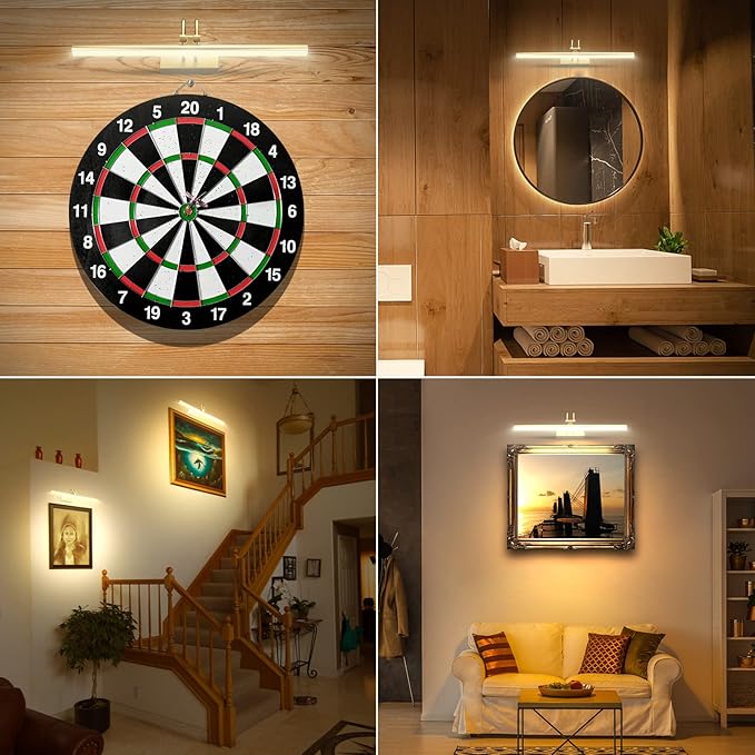 Picture Light, Cordless Picture Lights for Wall with Timer and Dimmable, 16 Inch Metal Battery Operated Wall Lights with 5000mAh Battery for Display Gallery Painting Art Frame Portrait - Gold