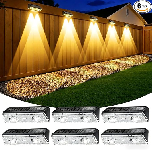 KEILAIMO Solar Fence Lights Outdoor, 6 Pack IP65 Waterproof Fence Lights Solar Powered with Ultra-Bright LED Lens, 9 Color Modes, 12+ Hours Steady Glow for Deck/Backyard/Patio/Pool/Wall - Black