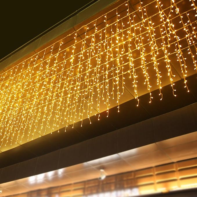 LED Icicle Christmas Lights, 16.4FT 112 LEDs Extendable Curtain 8 Modes Twinkle Novelty Christmas Long Window Dangling Fairy String Lights Outdoor Indoor, Warn White, 5M04