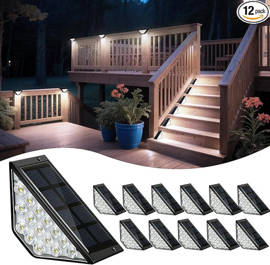 BKBB PPBB Solar Step Lights for Outside, Solar Stair Lights Outdoor Waterproof, Deck Step Lights for Fence, Patio, Yard, Porch, Front Door, Sidewalk, Garden, Patio Decor (12, Cool White)