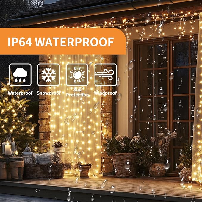 Fairy Curtain Lights, 300 LED Upgraded Tangle-Free Hanging Lights with Remote, USB Plug in String Lights for Bedroom Wall Window Wedding Party Xmas Home Décor - 9.8 x 9.8 Ft, Warm White