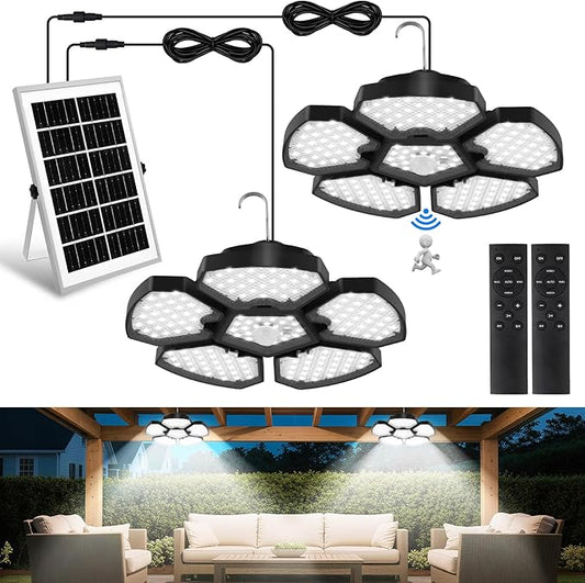 Solar Shed Light Indoor Outdoor, 156LED Solar Powered Motion Sensor Pendant Lights Daytime Available, IP65 Waterproof for Garden, Shed, Gazebo, Barn, Patio, Garage