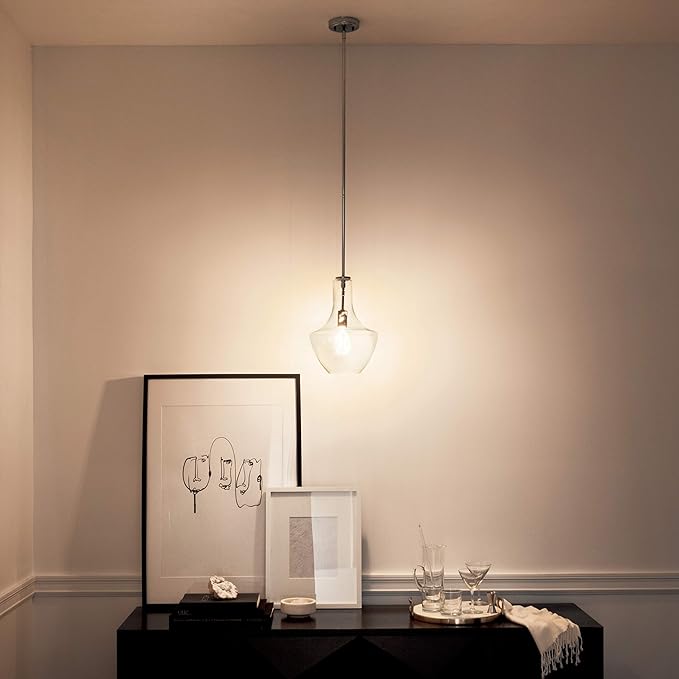 Kichler Everly 15.25" Kitchen Bell Pendant in Chrome, 1-Light Clear Glass Pendant Light, (15.25" H x 10.5" W), 42141CHCLR