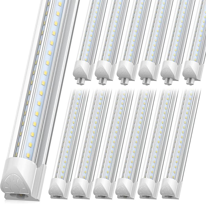 SHOPLED 8FT Shop Light 100W 15000LM 6500K | 12-Pack Linkable V-Shape Led Shop Light | Plug & Play T8 Tube Lights for Garage, Warehouse, Basement | Ultra Bright Energy-Saving ETL (5000K, 12 Pack)