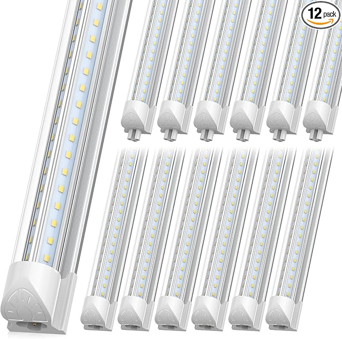 SHOPLED 8FT Shop Light 100W 15000LM 6500K | 12-Pack Linkable V-Shape Led Shop Light | Plug & Play T8 Tube Lights for Garage, Warehouse, Basement | Ultra Bright Energy-Saving Commercial Lighting ETL
