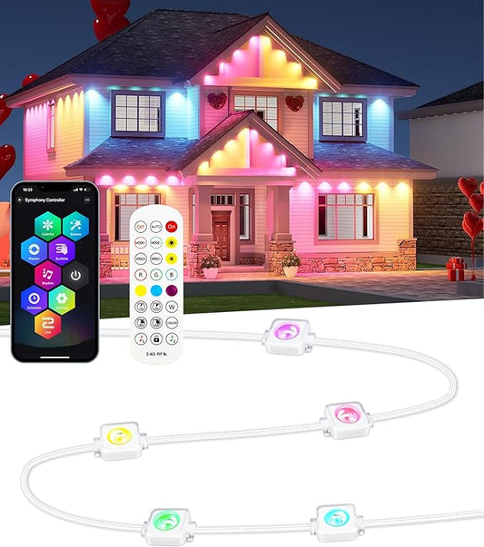 Permanent Outdoor Lights for House, 100ft with 60 LEDs Under Eaves Lighting, Smart RGBW+IC Outdoor Christmas Lights APP/Remote Control, DIY Scene, IP67 Waterproof for Holiday & Daily Decor