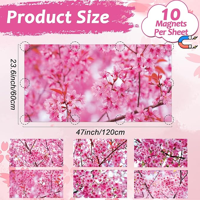 Wiooffen 6 Pcs Fluorescent Light Covers with 60 Magnets Decorative for Classroom Ceiling Light 4 x 2 Feet Magnetic Lights Covers Filter Easy Install for Office Hospitals & Home (Cherry Blossom)