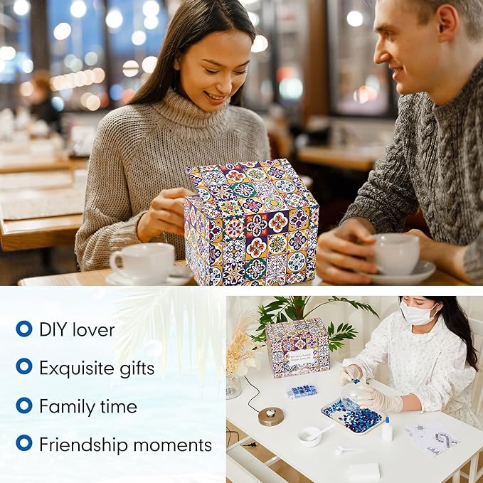 Baquler Turkish Mosaic Lamp Kit DIY Stained Glass Decorative Table Bedside Night Light Tabletop Bohemian Moroccan Lamp Craft Kit for Living Room Decorations (Blue)