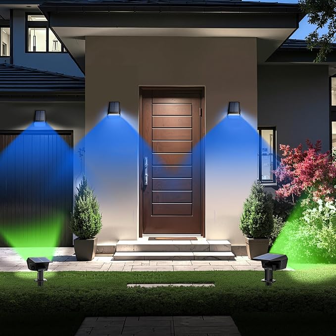 TECKNET Solar Color Changing Lights, 7 Lighting Modes Solar Spot Lights Outdoor Waterproof IP68, 4 Pack Multicolor RGB Outdoor Lights for Garden Yard Landscape Decor (RGB)