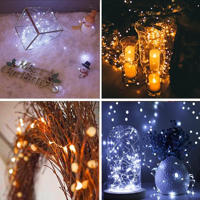 Yiaht 12 Pack Fairy Lights Battery Operated String Lights 7 Feet 20 Led Waterproof Christmas Lights Silver Wire Firefly Starry Moon Lights for Bedroom DIY Party WW+WT
