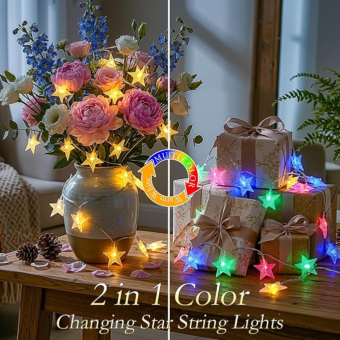 Star Lights String Lights USB 50FT 100 LED Fairy Lights with Remote IP44 Waterproof 11 Modes 2-in-1 Warm White & Multicolor Changing Indoor Outdoor Starry Lights for Bedroom Garden Party Decor