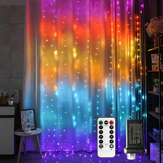 300 LED Curtain Lights, Outdoor and Indoor Christmas Fairy Lights, Waterproof Curtain String Light, 8 Flashing Modes for Party/Wedding/Holiday/Christmas Decoration.