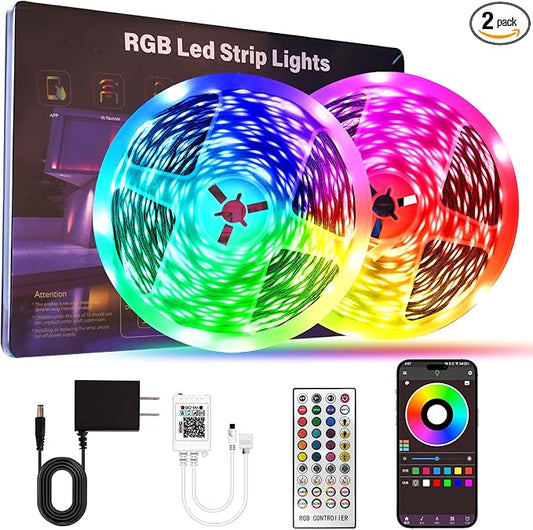 HBOWMDJIA Led Lights for Bedroom 200 FT (2 Rolls 100 FT), with Remote and Application Control RGB Color Changing LED Strip Lights, Music Synchronization, Used for Room, Family, Party Decoration