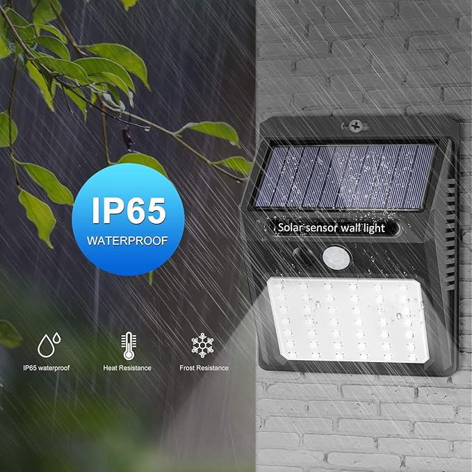 SEZAC Solar Lights Outdoor,3 Modes Motion Sensor Security Light Wall Light | 3 Modes, Motion Sensor, Waterproof, For Garden Fence Patio Garage