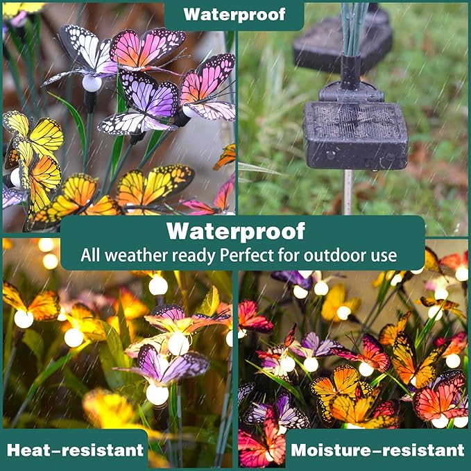 TONULAX Solar Garden Lights - 2 Pack Swaying Butterfly Light, Swaying in The Wind, Solar Outdoor Lights, Yard Patio Pathway Decoration, High Flexibility Iron Wire & Realistic Butterflies