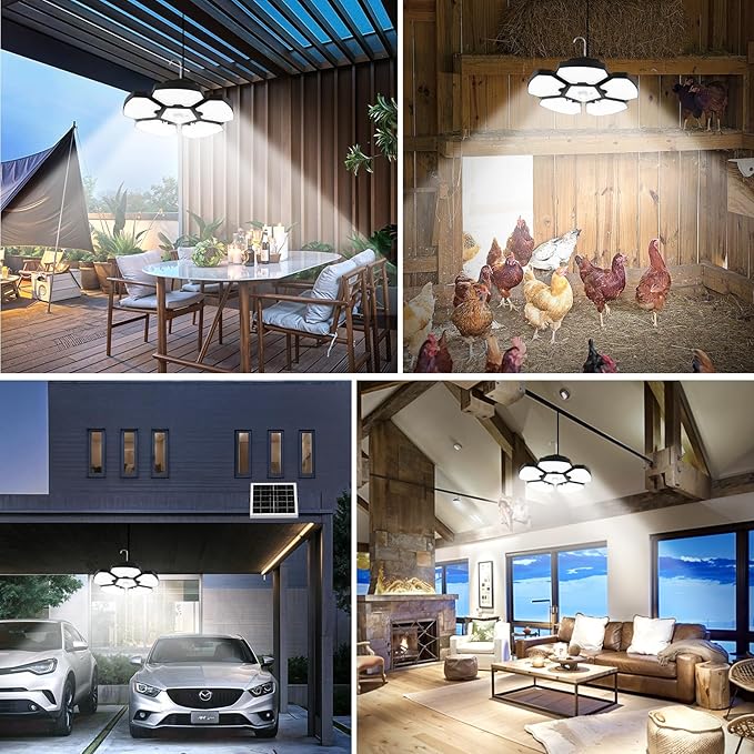 2 Pack Solar Shed Light Motion Sensor Lights Outdoor IP65 Waterproof with Remote Control, Solar Powered Pendant Light Indoor with 5+1 Panels for Garden, Gazebo, Chicken Coop, Patio, Barn
