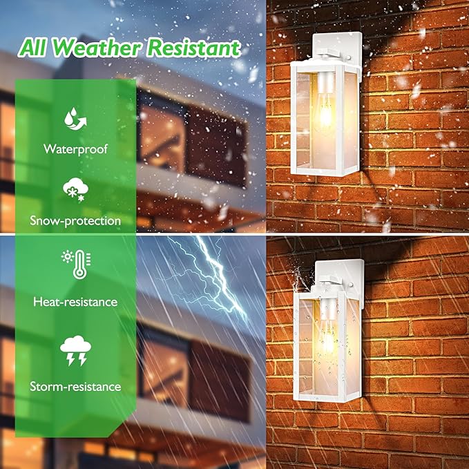 BesLowe Outdoor Wall Light Fixtures, Exterior Waterproof Wall Lanterns, White Porch Sconces Lighting with E26 Sockets & Glass Shades, Modern Wall Lamps for Patio Front Door Entryway