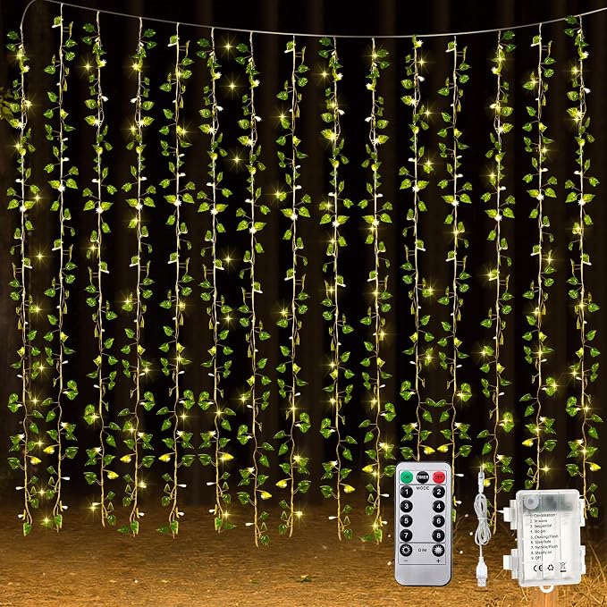 Unittype 15 Pcs 6.6 ft 300 LED Fake Ivy Vines with Lights for Bedroom String Fairy Light Curtain Artificial Hanging Vines Plant Garland with Light for Wall Outdoor Indoor Decor(Ivy Leaf)