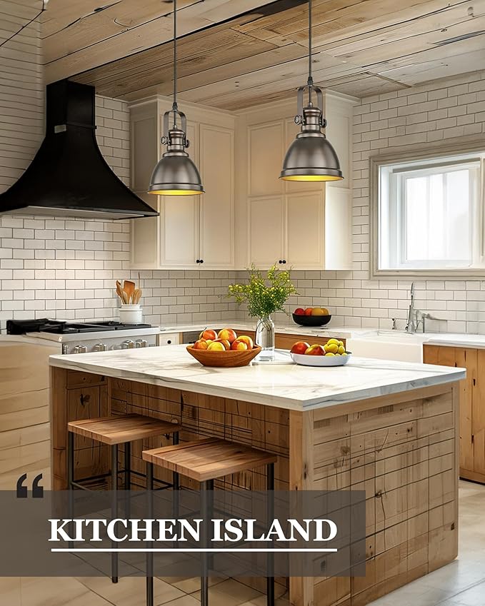 Pendant Lights Kitchen Island, Farmhouse Hanging Lights Fixtures with Metal Shade, Rustic Kitchen Pendant Lighting Over Island for Dining Room, Oil Rubbed Bronze, AD-2151-1P-ORB