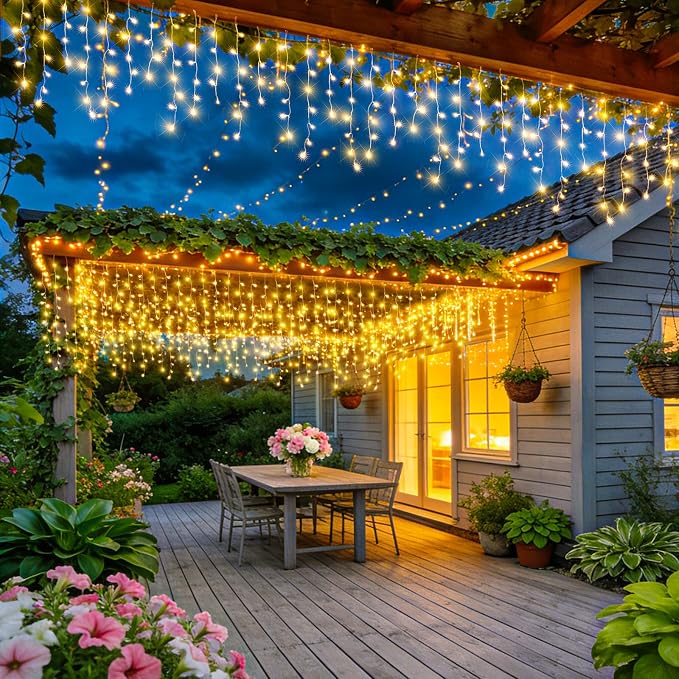 Icicle Lights for Outside - 16.5FT 200 LED Icicle Christmas Lights Outdoor with 8 Modes Waterproof, Plug in String Twinkle Light for Indoor House Room Yard Party Wedding Xmas Decorations, Warm White