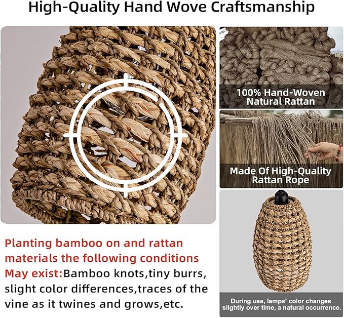 Mini Rattan Pendant Light Fixtures,7.09" Boho Pendant Light,3-Pack Hand Woven Seagrass Rattan Chandelier for Dining Living Bedroom Kitchen Farmhouse