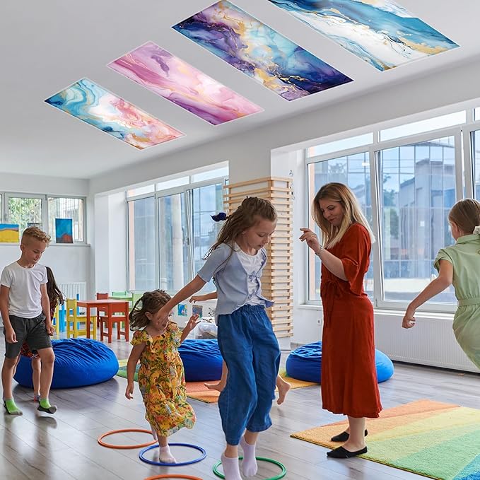 8 Pcs Fluorescent Light Covers, 4x2 Feet Magnetic Light Cover Fluorescent Lights Shade Panel Positive Inspirational Ceiling Lights Filters for Office Classroom Home Drop Ceiling Marble