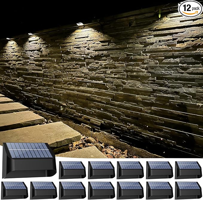 Yivsen Solar Fence Lights, Warm White & RGB Fence Lights Outdoor Step Lights Outdoor Waterproof LED Solar Lighting for Outside, Backyard, Patio, Deck, Stair Handrail, Pool and Wall(12 Pack,Black)