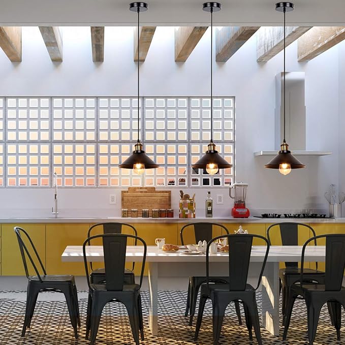 Newrays Industrial Retro Black Iron Kitchen Restaurant Bar Balcony Hanging Pendant Light (3 Pack)