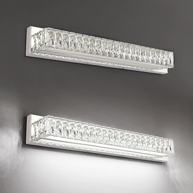 ZUZITO Modern Bathroom Light Fixtures - LED Vanity Lights for Bathroom 18W - Crystal Chrome Lighting Fixtures Over Mirror for Bath