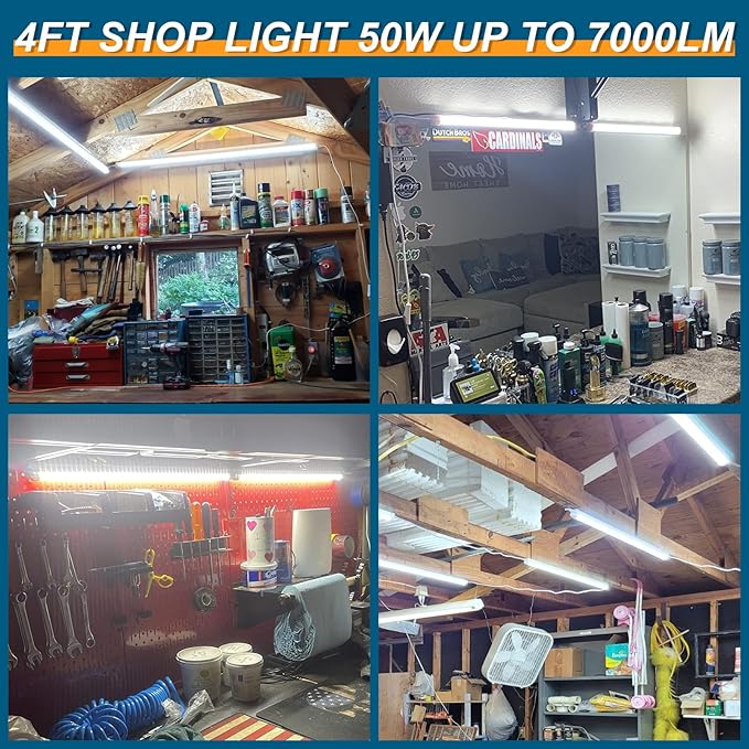 Led Shop Lights,Led Shop Lights 4FT 50W 6500K 7000LM Clear White,Shop Light 4FT 110V Linkable Integrated V-Shape for Shop Garage,Warehouse,Workbench and Workshop Commercial Bay Lighting(8-Pack)