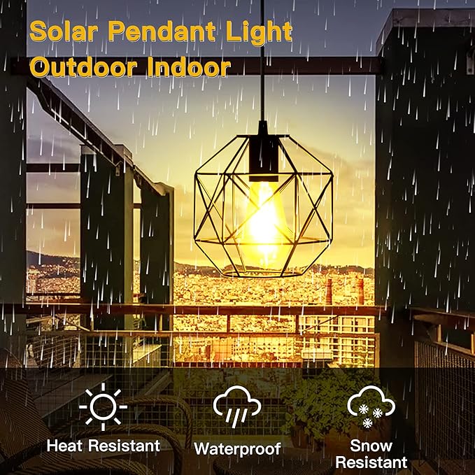 Solar Pendant Light - Outdoor/Indoor Solar Chandelier with Pull Cord, Perfect for Home, Chicken Coop, Porch, Barn, Greenhouse, Patio, Garden