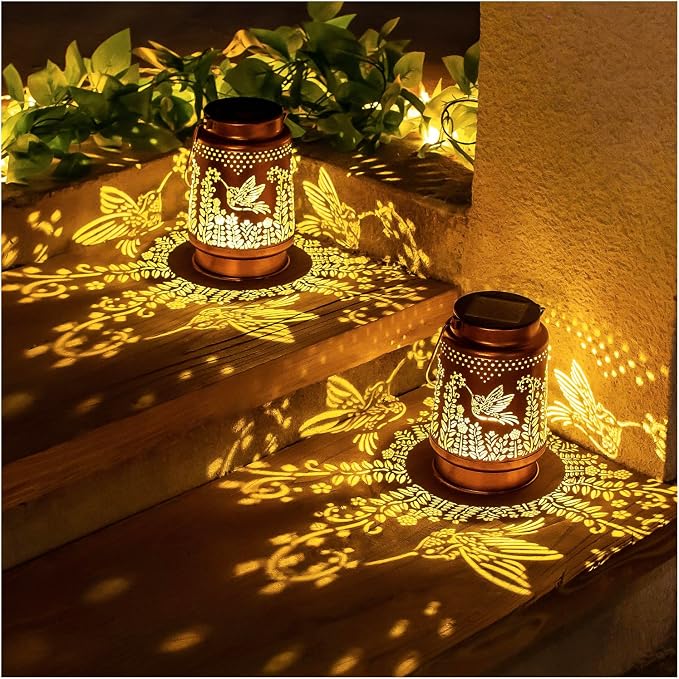 Hummingbird Solar Lanterns Outdoor Waterproof Hanging Solar Lights Hummingbird Gifts for Women Men Metal Decorative LED Lanterns for Garden Decor,Yard,Patio,Lawn,Pathway