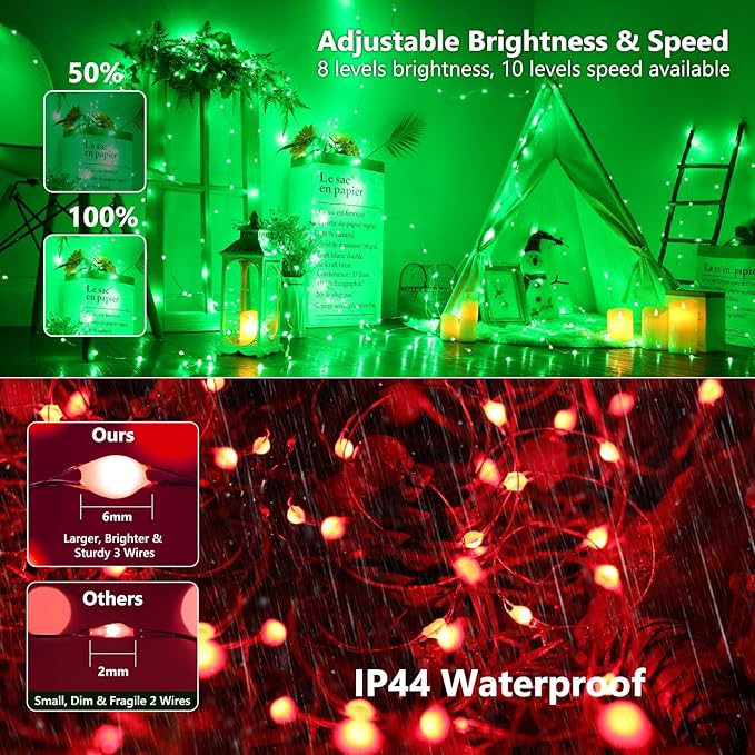 BrizLabs Color Changing Fairy Lights, 66ft 200 LED Red White Blue Fairy Lights with Remote, July 4th Lighting with Timer Dimmable Twinkle Light Music Sync for Indoor Xmas Halloween 4th of July Party