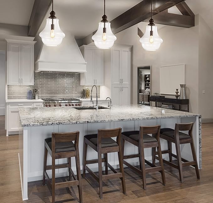 JONATHAN Y 12" Oil Rubbed Bronze 1-Light Iron and Glass Pendant Light, Adjustable Height Schoolhouse for Kitchen Island Foyer, Farmhouse Rustic Style, LED Bulb Included JYL9046B