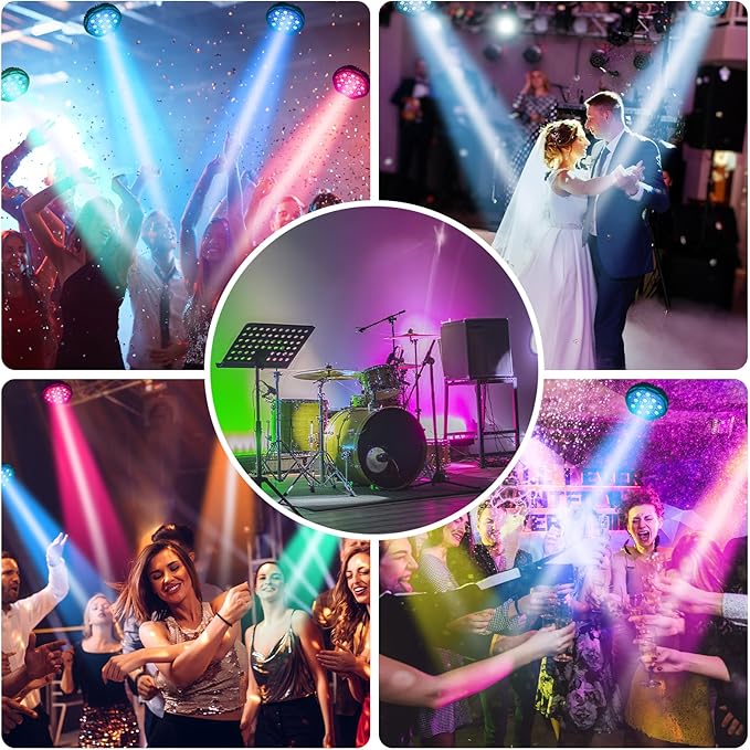 Bluetooth Party Lights, 36LED Party Light with IR Remote, DJ Lights with Music Sound Activated, Timed Floodlight with Fan Suitable for Family Parties, Music Studio, 2 Packs