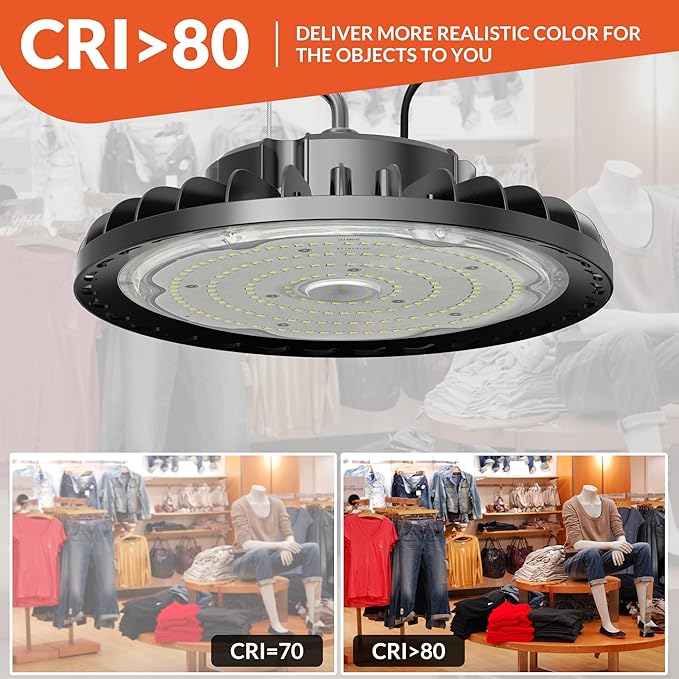 200W LED High Bay Light, 28000LM 110-277V 5000K Shop Garage Light with US Plug 5' Cable IP65 Waterproof UFO Commercial Lighting for Warehouse Barn Garage Workshop Factory Gym, 2 Pack