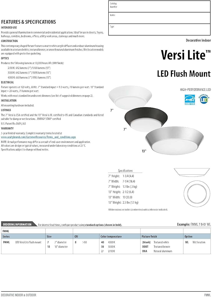 Lithonia Lighting 13 inch Round LED Flush Mount Thin Ceiling Light Mount, Nickel, 3000K, Dimmable (FMML 13 830 DNA)