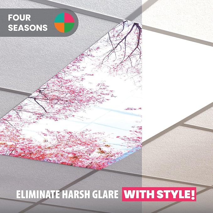 ShadeOn Fluorescent Light Covers for Ceiling Lights Classroom (4-Pack) - 2x4 ft Magnetic Office Light Covers for Fluorescent Lights, Summer, Autumn, Winter, Spring - Four Seasons