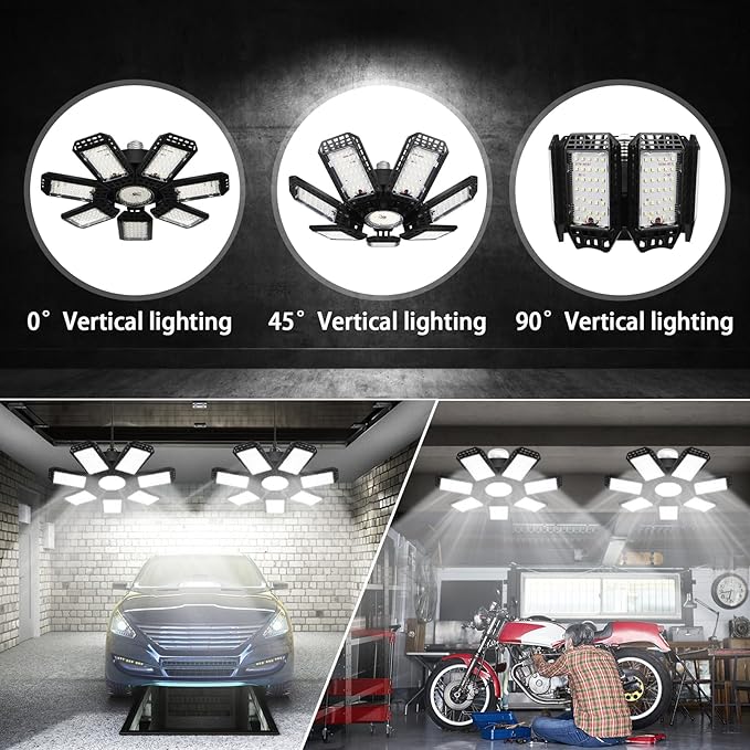 AUDLES 4 Pack LED Garage Light, 240W 24000LM 6500K LED Shop Lights, Garage Lights Ceiling Led with 7+1 Deformable Panels, E26/E27 Bulb Socket Lighting for Shop, High Bay, Attic, Basement, Warehouse