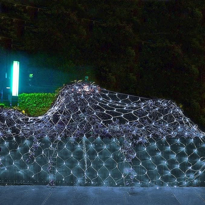 Dazzle Bright Christmas 360 LED Net Lights, 12FT x 5 FT Connectable Waterproof String Lights Clear Wire with 8 Modes, Christmas Decorations for Indoor Outdoor Xmas Party Yard Garden Decor (White)