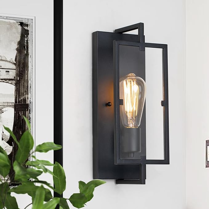 1-Light Bathroom Light Fixture, Matte Black Vanity Lights Wall Sconce with Clear Glass Shade, Indoor Wall Lamp with E26 Base for Mirror Living Room Bedroom Hallway