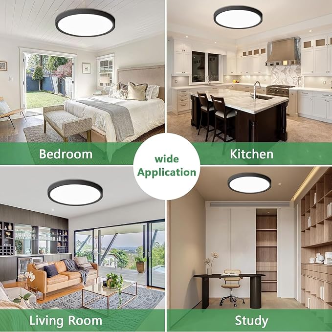 20 Inch Dimmable LED Flush Mount Ceiling Light, 40W,4350LM, 2700K/3000K/4000K/5000K/6000K CCT Selectable ,Round Flat Panel Light Low Profile Ceiling Light Fitures for Hallway/Kitchen/Bedroom, Black